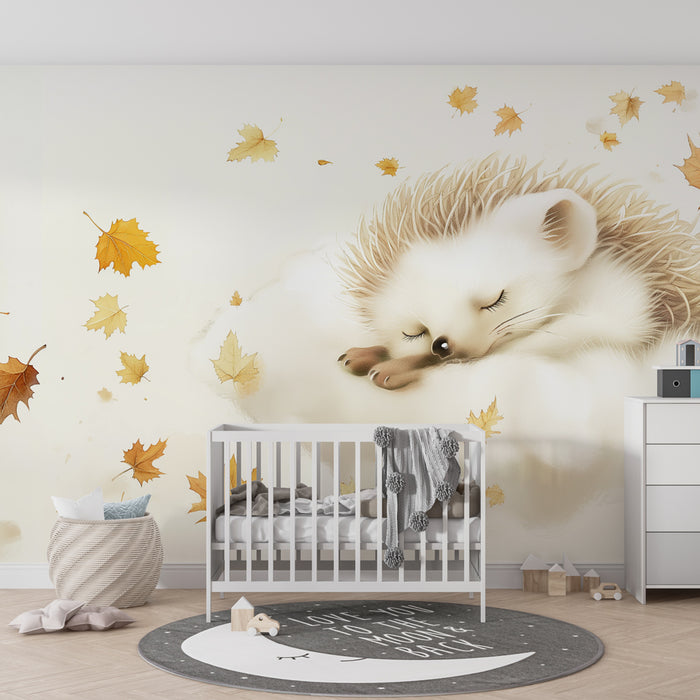 Babykamer behang | Slapende egel op een herfstwolk