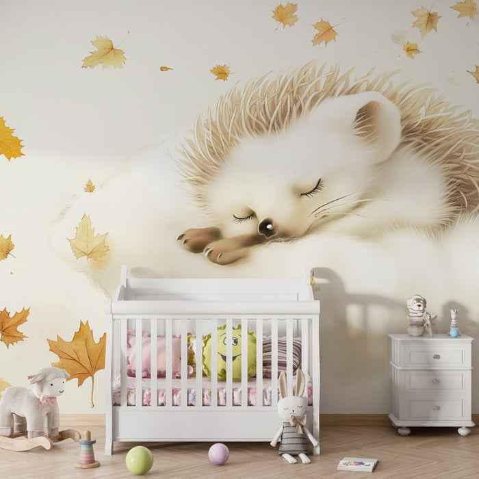 Babykamer behang | Slapende egel op een herfstwolk