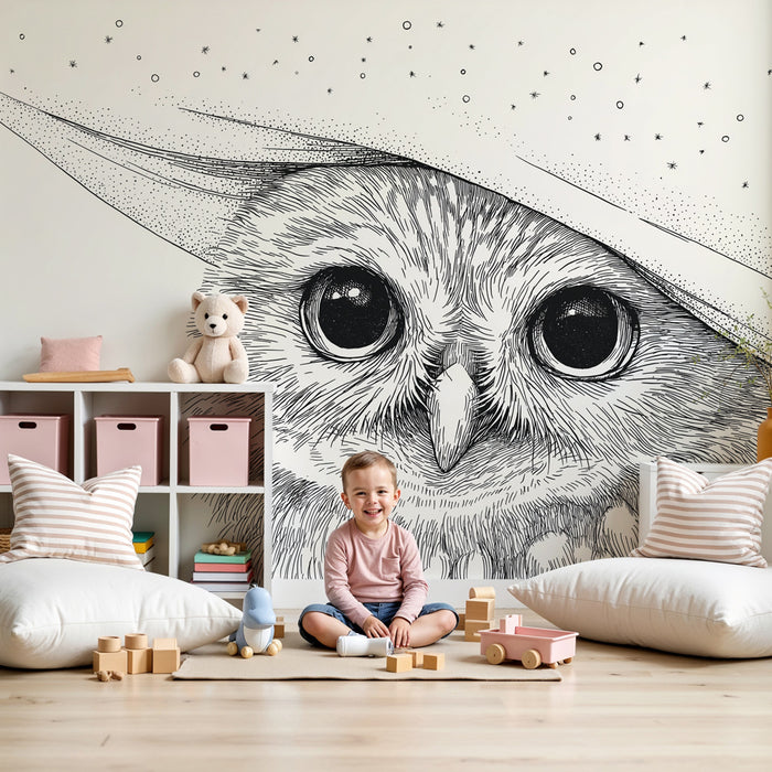 Papier peint chambre bébé | Hibou mystérieux sous les étoiles
