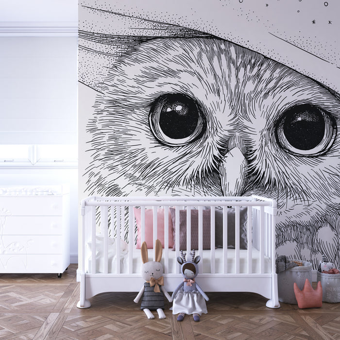 Papier peint chambre bébé | Hibou mystérieux sous les étoiles