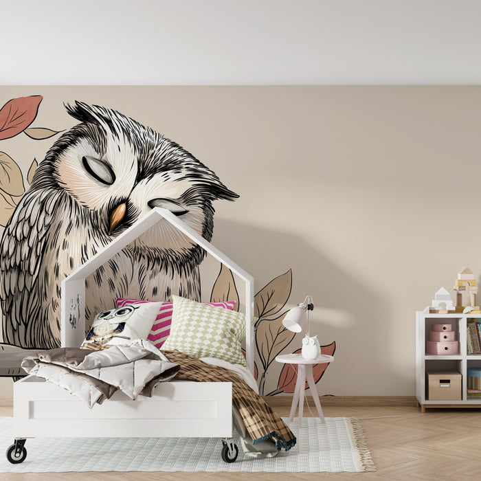 Papel de parede quarto bebê | Bufniță liniștită pe o ramură