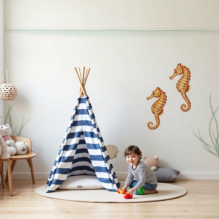 Papier peint chambre bébé | Hippocampes et ambiance marine douce