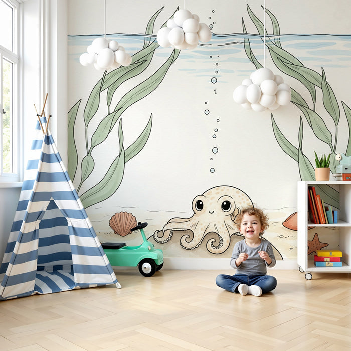 Carta da parati bambini | Allegro piccolo polpo sottomarino