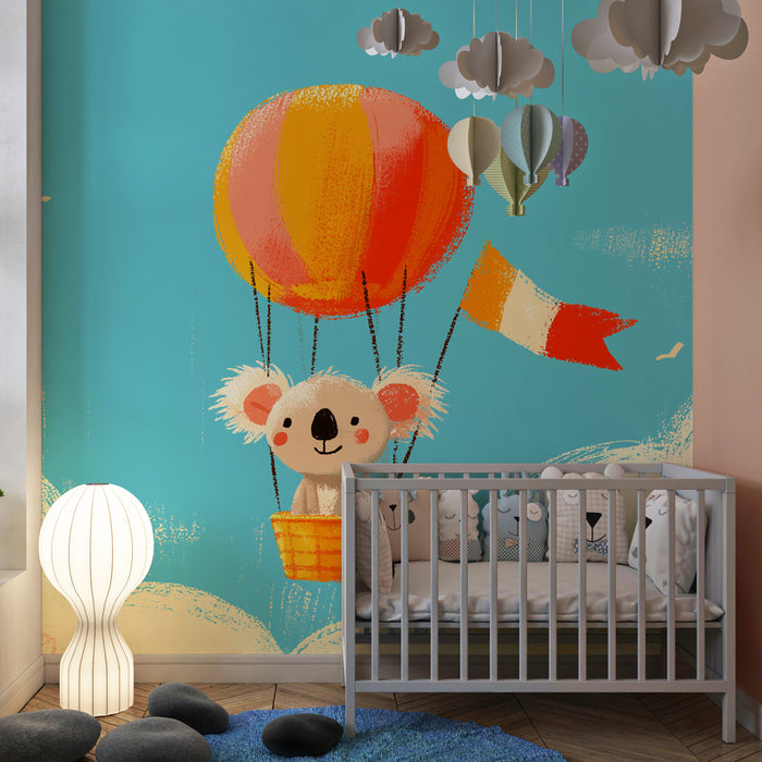 Papel de parede quarto bebê | Koala v zračnem balonu