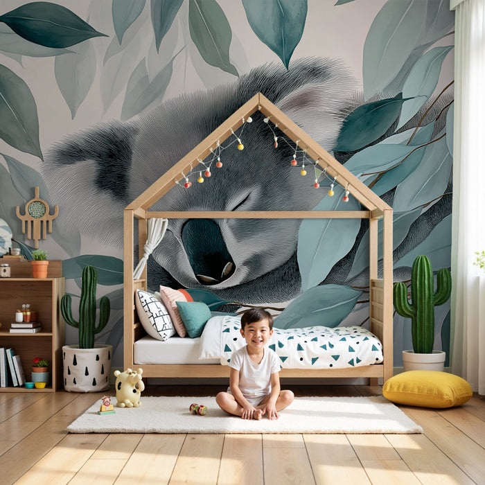 Papel de parede quarto bebê | Коала спокойно сред листата
