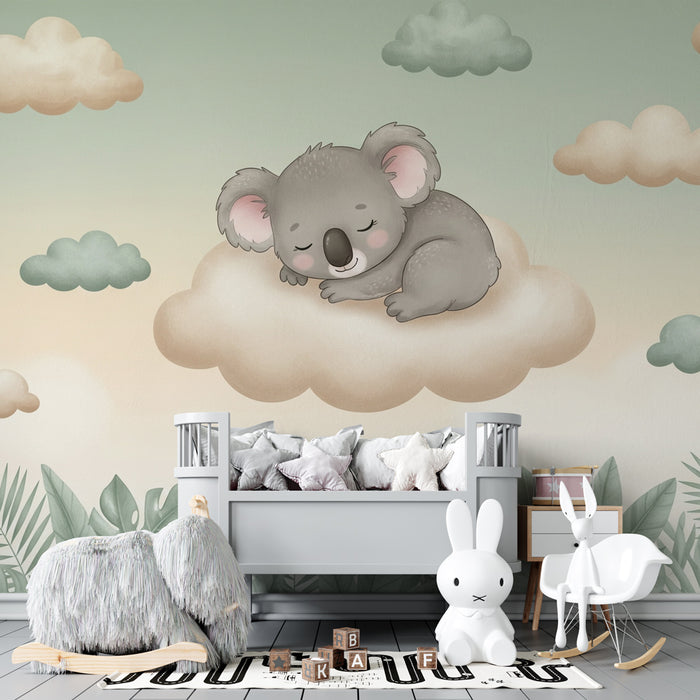 Papel de parede quarto bebê | Koala tranquilo em uma nuvem