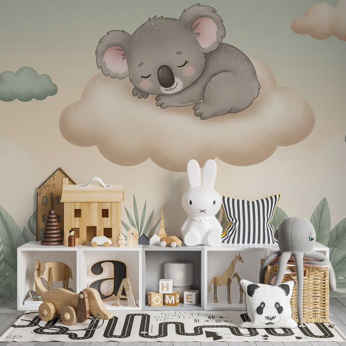 Papel de parede quarto bebê | Koala tranquilo em uma nuvem