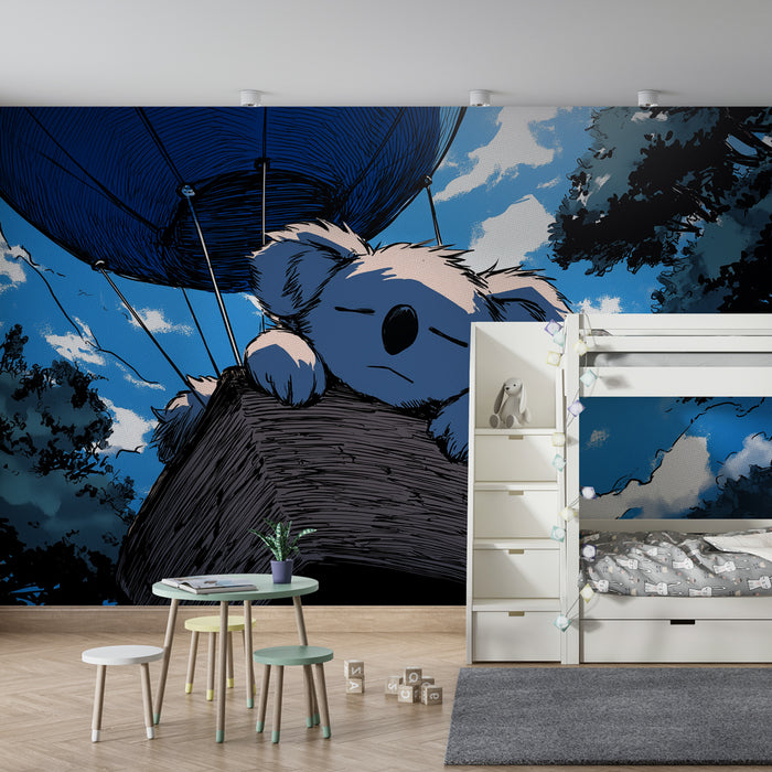 Babykamer behang | Dromende koala in de wolken