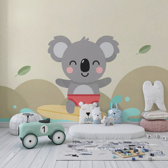 Tapet pentru camera de copii | Koala surfer și natură liniștitoare