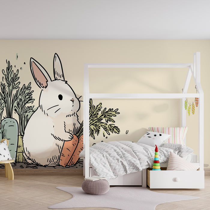 Tapeta dětského pokoje | Barevný králík a zelenina