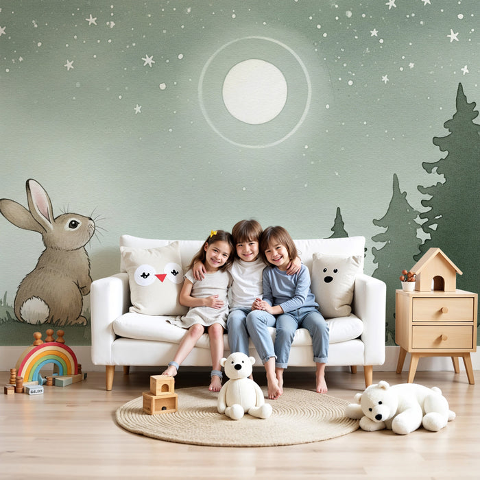 Carta da parati bambini | Coniglio sotto la luna