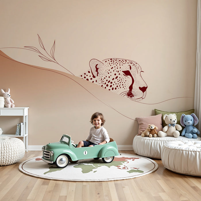 Papier peint chambre bébé | Léopard minimaliste en paysages doux