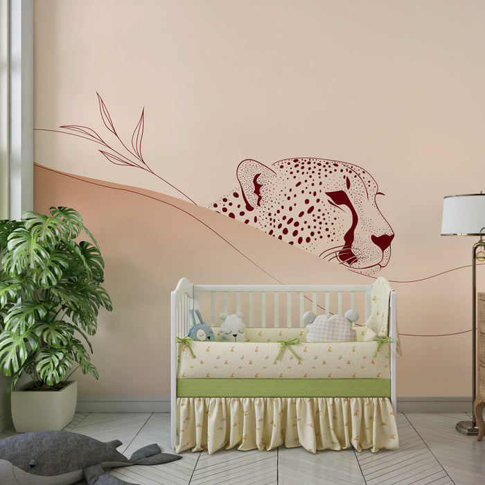Babykamer behang | Minimalistische luipaard in zachte landschappen
