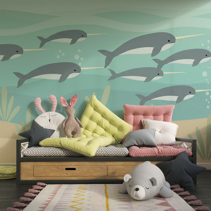 Papier de parede quarto bebê | Narvals hrajúci v oceáne