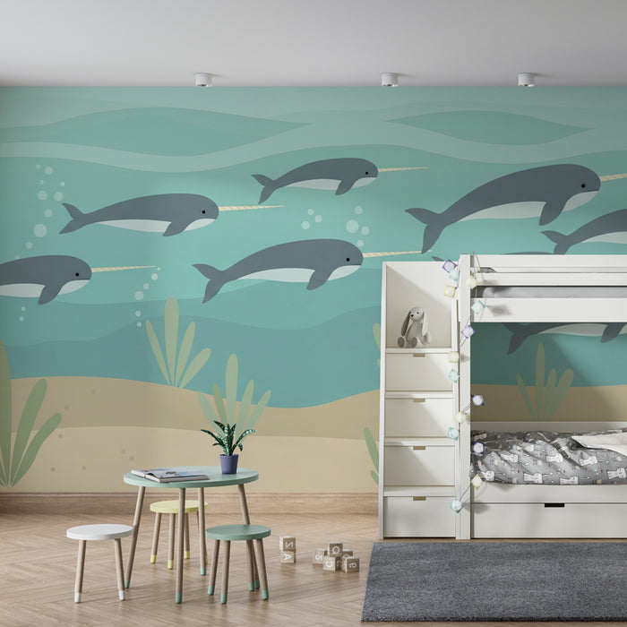 Papier de parede quarto bebê | Narvals hrajúci v oceáne