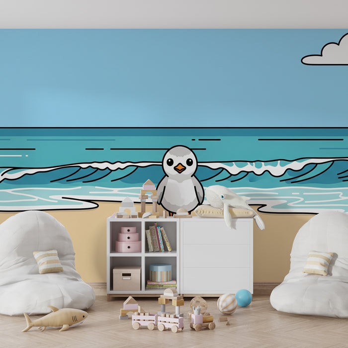 Papel de parede quarto bebê | Pássaro bonito na praia