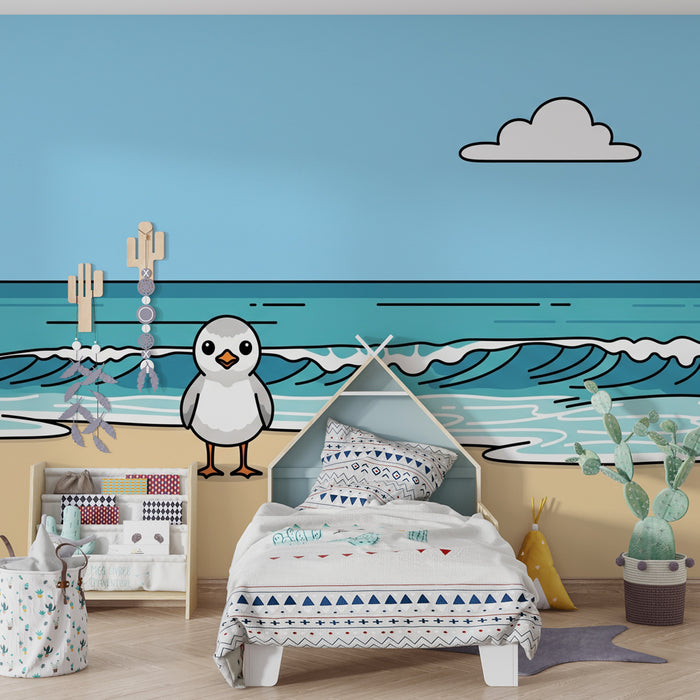 Papel de parede quarto bebê | Pássaro bonito na praia