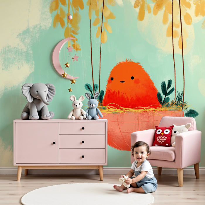 Papier peint chambre bébé | Oiseaux mignons et nature apaisante