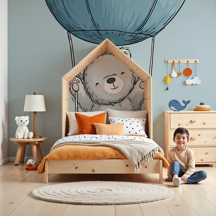 Papier peint chambre bébé | Ours en montgolfière