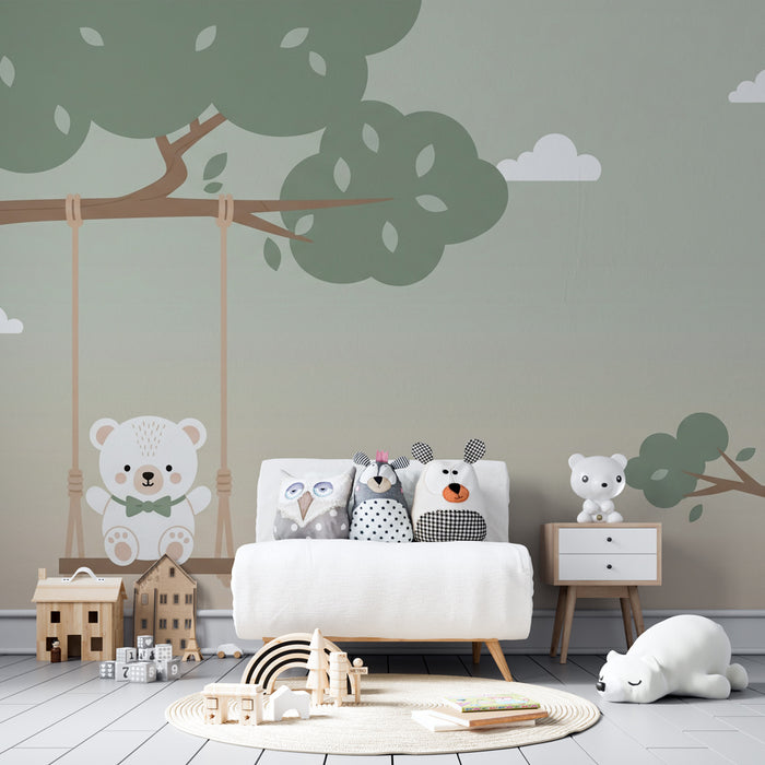 Carta da parati bambini | Orso carino e amici del bosco