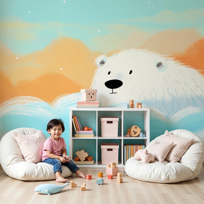 Papier peint chambre bébé | Ours polaire émergeant des nuages