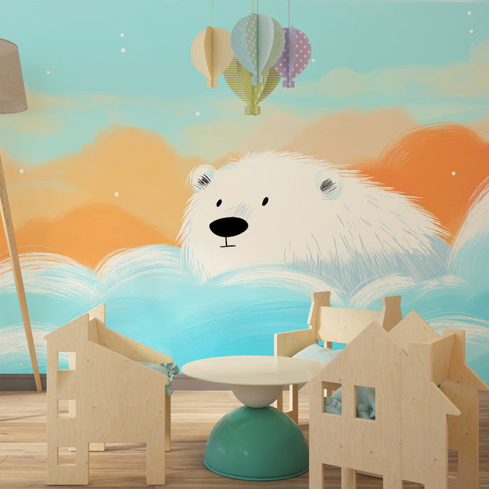 Papier peint chambre bébé | Ours polaire émergeant des nuages