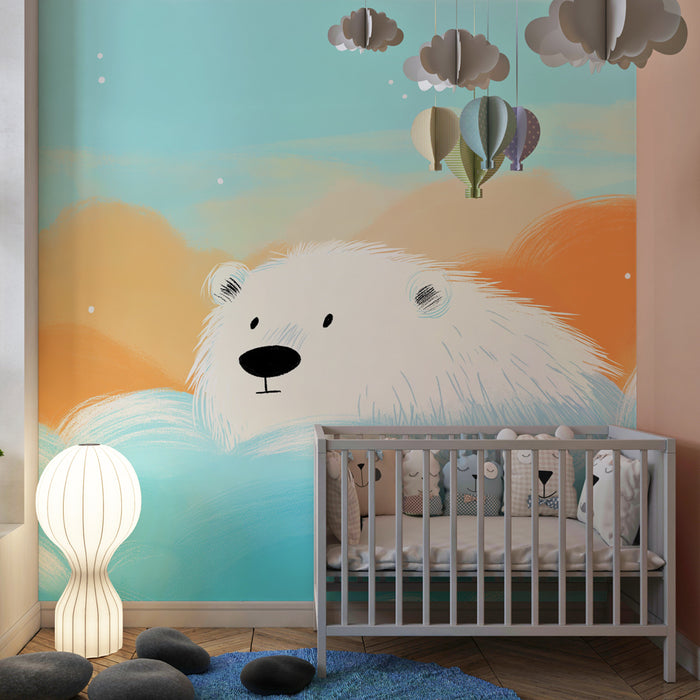 Papier peint chambre bébé | Ours polaire émergeant des nuages