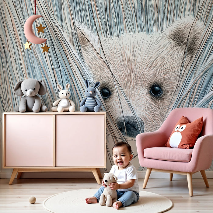 Papel de parede quarto bebê | Urso escondido nas ervas