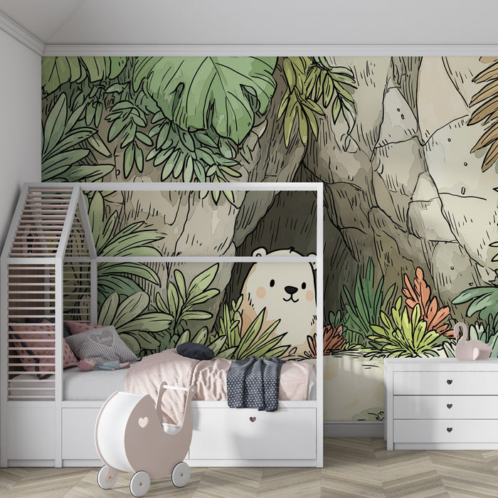 Papel de parede quarto bebê | Medvedek v pisani džungli