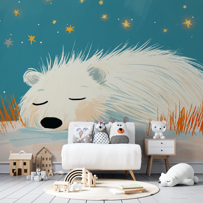 Carta da parati bambini | Orsetto addormentato sotto le stelle
