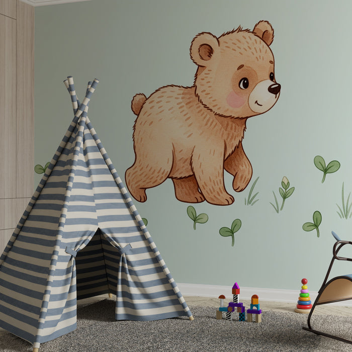Nursery room wallpaper | Cute teddy bear in the middle of nature