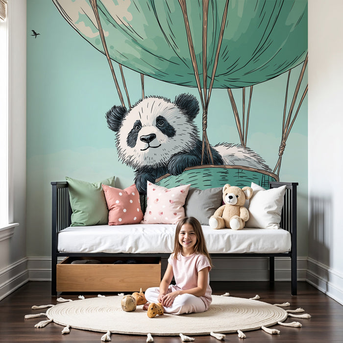 Papel de parede quarto bebê | Panda v vročem balonu