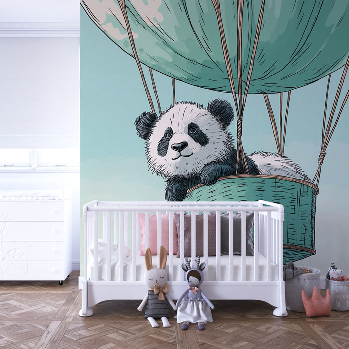 Papel de parede quarto bebê | Panda v vročem balonu