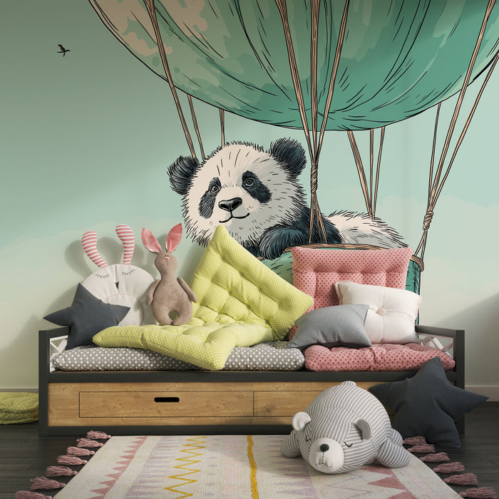 Papel de parede quarto bebê | Panda v vročem balonu