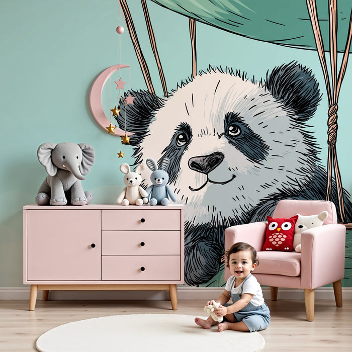 Papel de parede quarto bebê | Panda v balonu