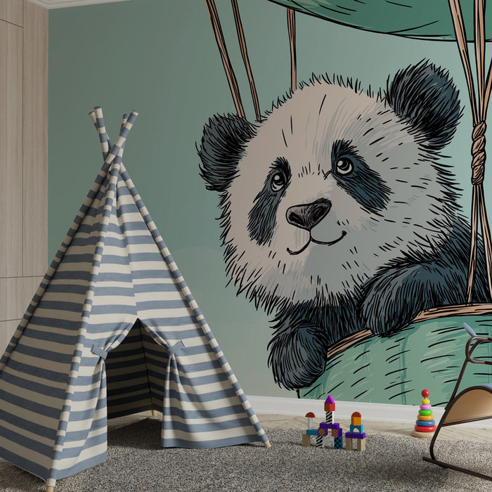 Papel de parede quarto bebê | Panda v balonu