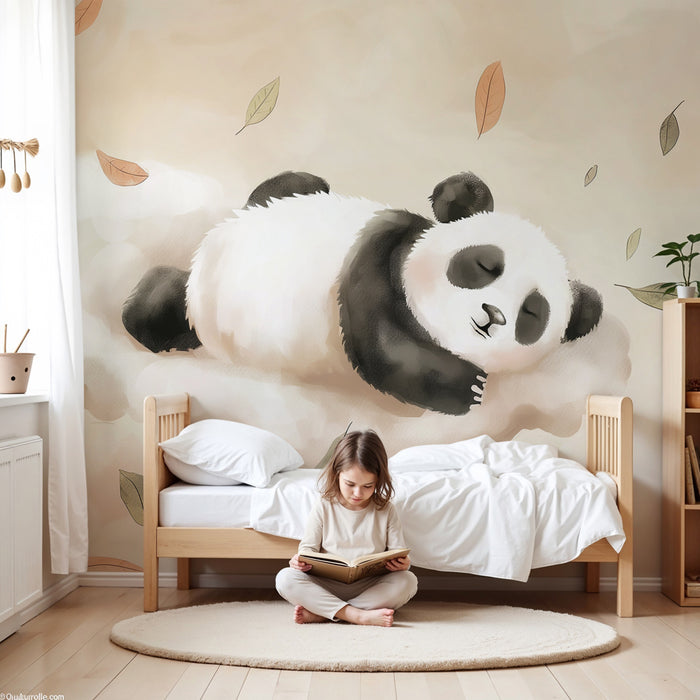 Papier peint chambre bébé | Panda endormi dans les nuages