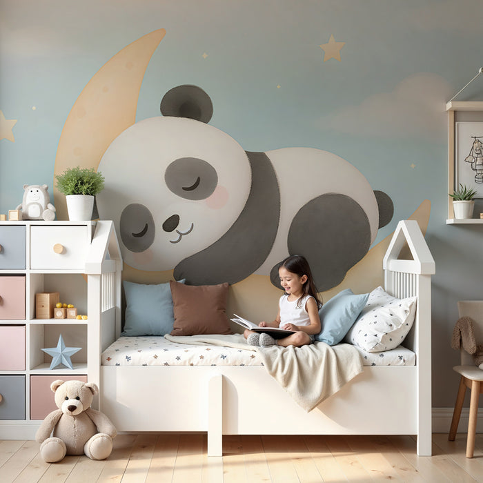 Tapeta dětského pokoje | Usnutý panda na měsíci