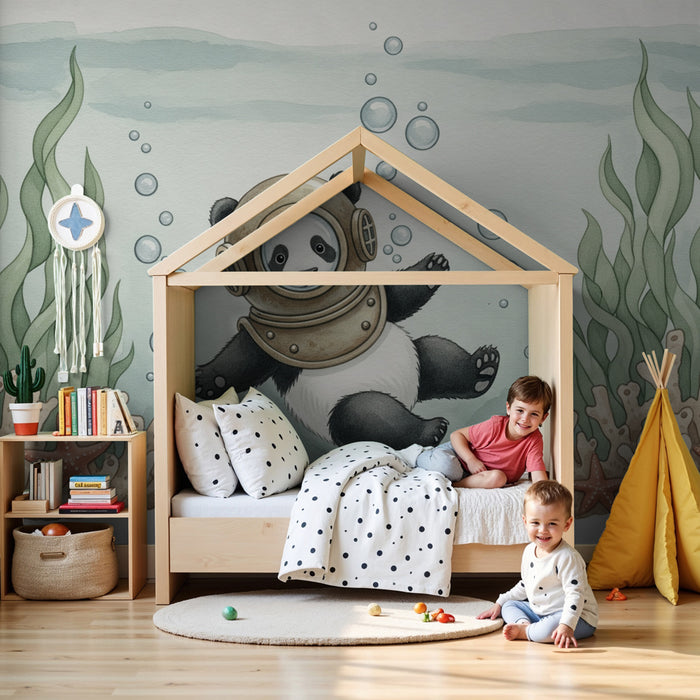Papier peint chambre bébé | Panda explorateur sous-marin