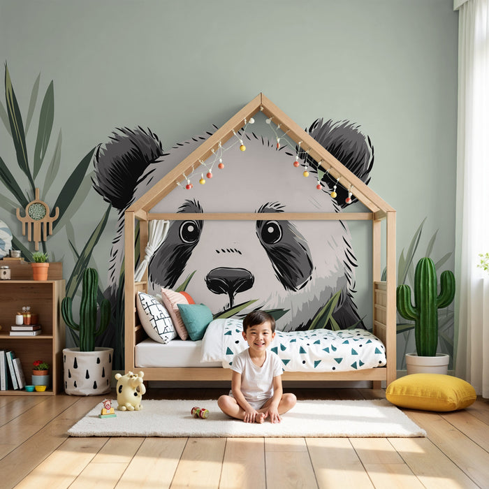 Tapeta dětského pokoje | Roztomilý panda ve vegetaci
