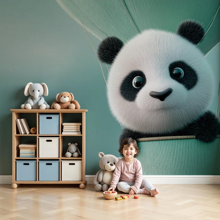 Tapeta dětského pokoje | Roztomilý panda na horkovzdušné balónu