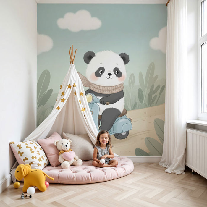 Tapeta dětského pokoje | Roztomilý panda na skútru