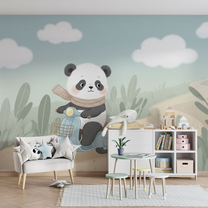 Tapeta dětského pokoje | Roztomilý panda na skútru