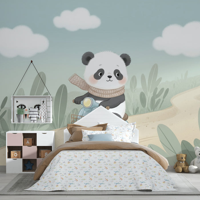 Tapeta dětského pokoje | Roztomilý panda na skútru