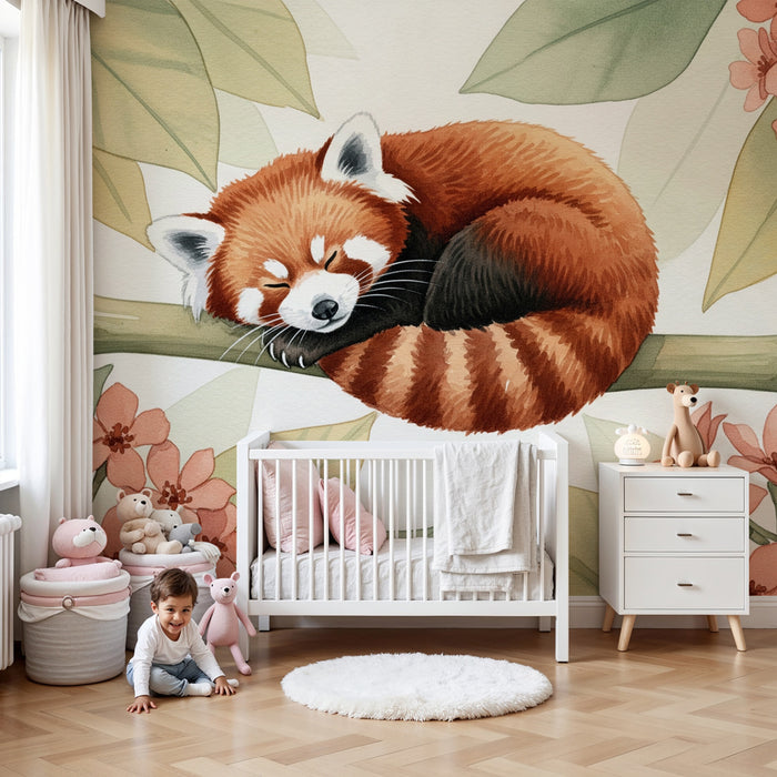 Papel de parede quarto bebê | Rdeči pandin spanec med cvetjem