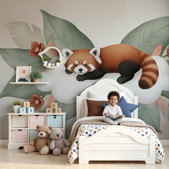 Tapeta dětského pokoje | Spící rudý panda na oblaku