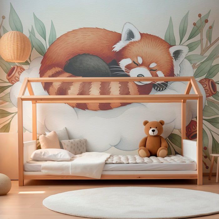 Paberi tapeet beebi tuba | Rahuolev punane panda pilvel