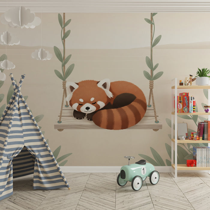 Paberi tapeet beebi tuba | Rahuolev punane panda kiigel