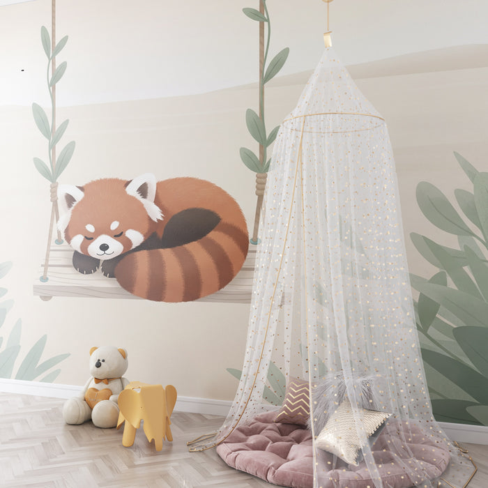 Paberi tapeet beebi tuba | Rahuolev punane panda kiigel