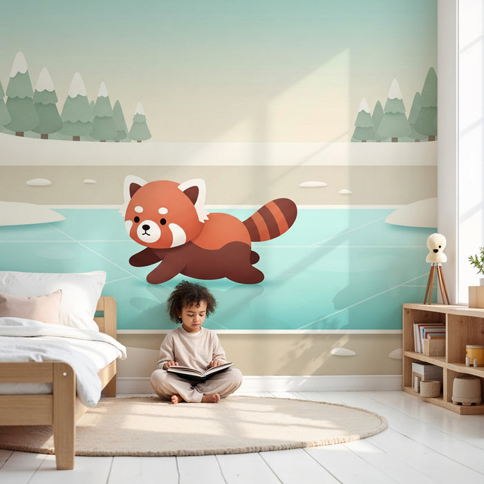 Tapeta dětského pokoje | Liška panda na zamrzlém jezeře